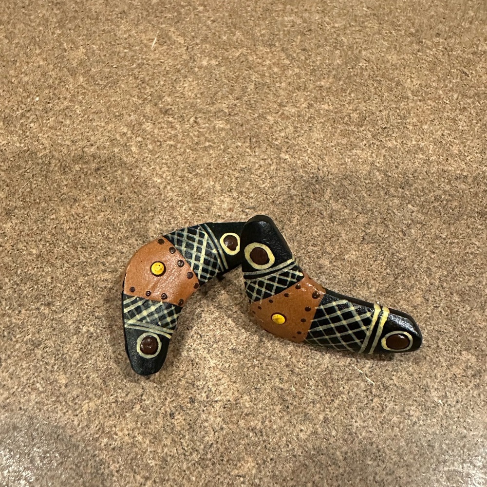 Artistic Boomerang with Geometric Patterns clip on earrings